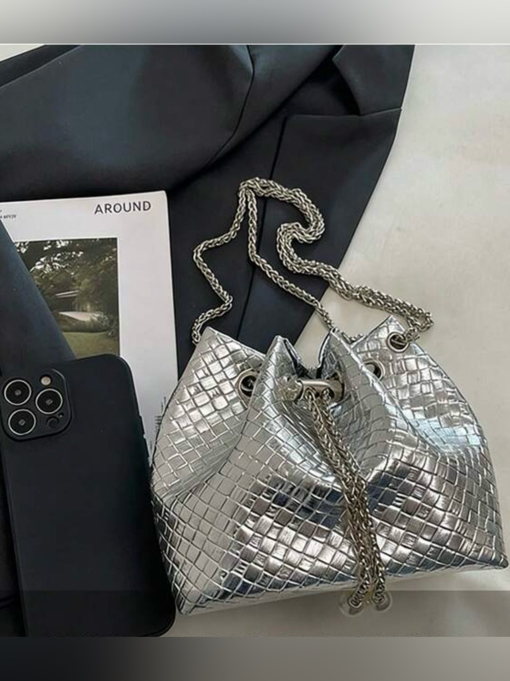 Metallic bucket bag